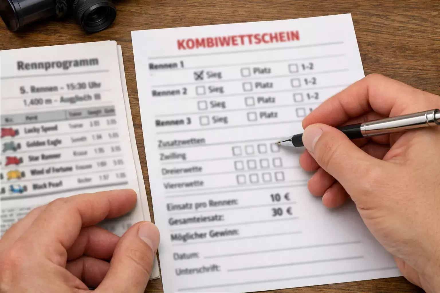 Person füllt Wettschein für Kombinationswette aus