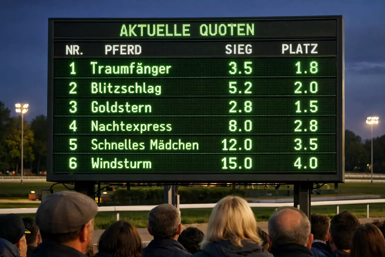 Anzeigetafel mit Wettquoten an einer Rennbahn