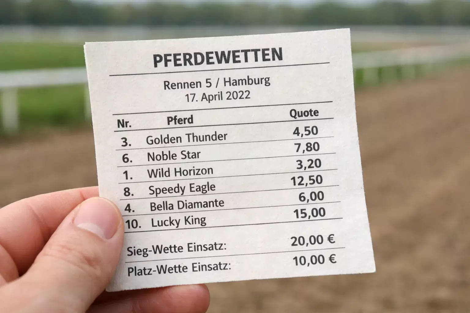 Nahaufnahme eines Wettscheins mit Quoten