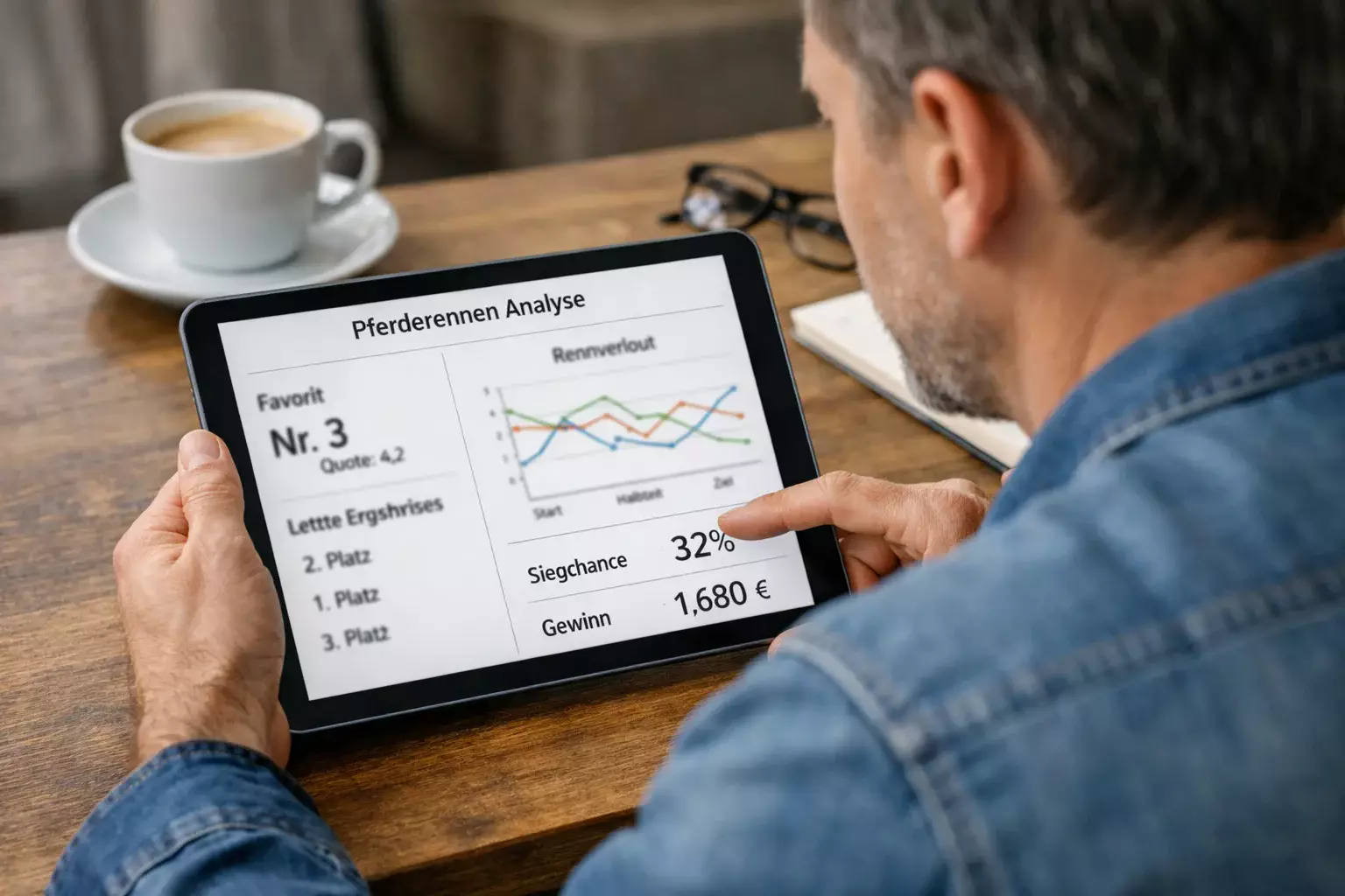 Person analysiert Renndaten auf Tablet