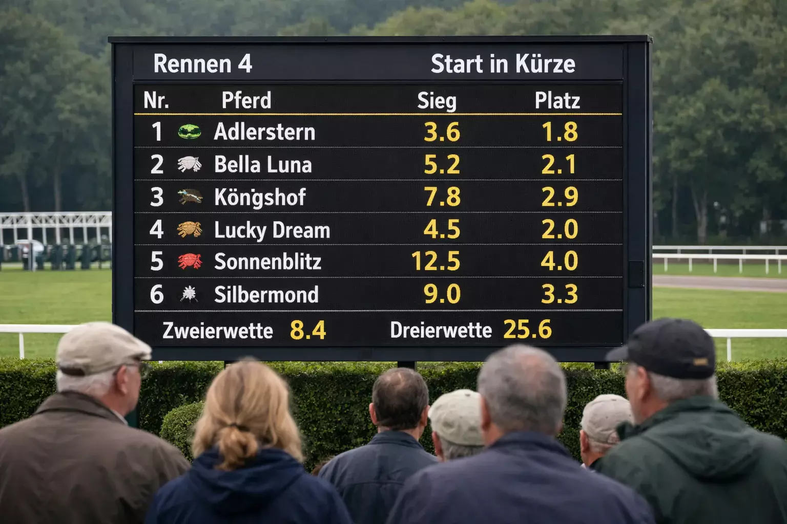 Eventualquoten auf Display vor Rennbeginn