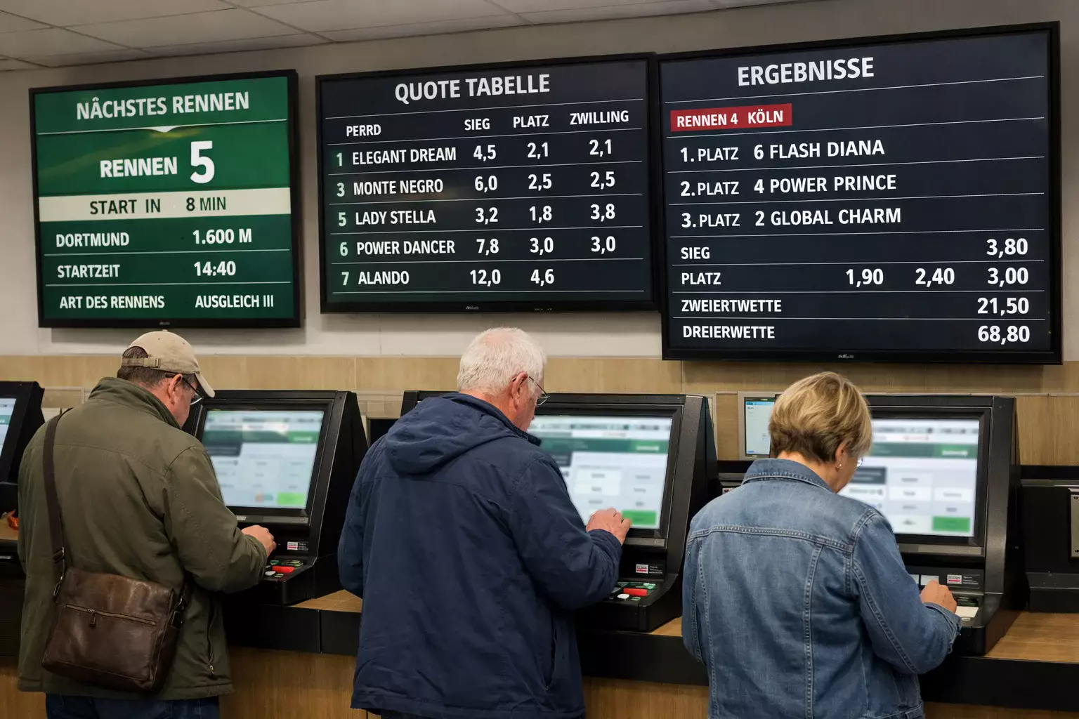 Totalisator-Automaten in einer Rennbahnhalle